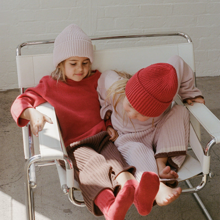 ILLOURA THE LABEL KNIT BEANIE: DUSTY PINK
