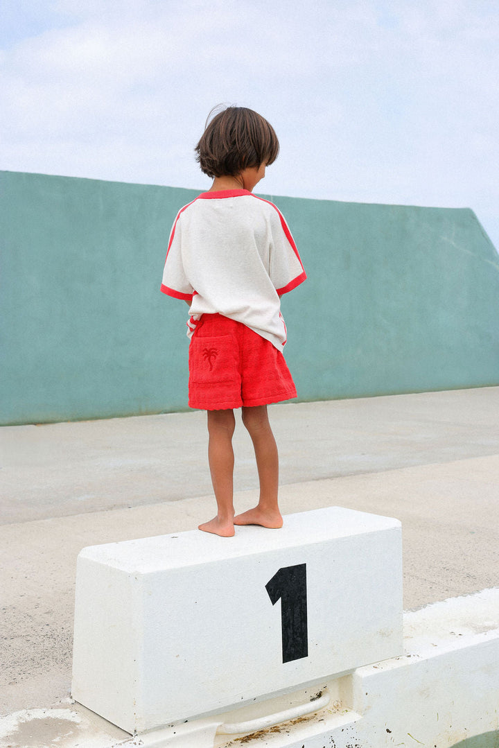 GROWN BUBBLE TERRY TOWELLING SHORTS, FIESTA