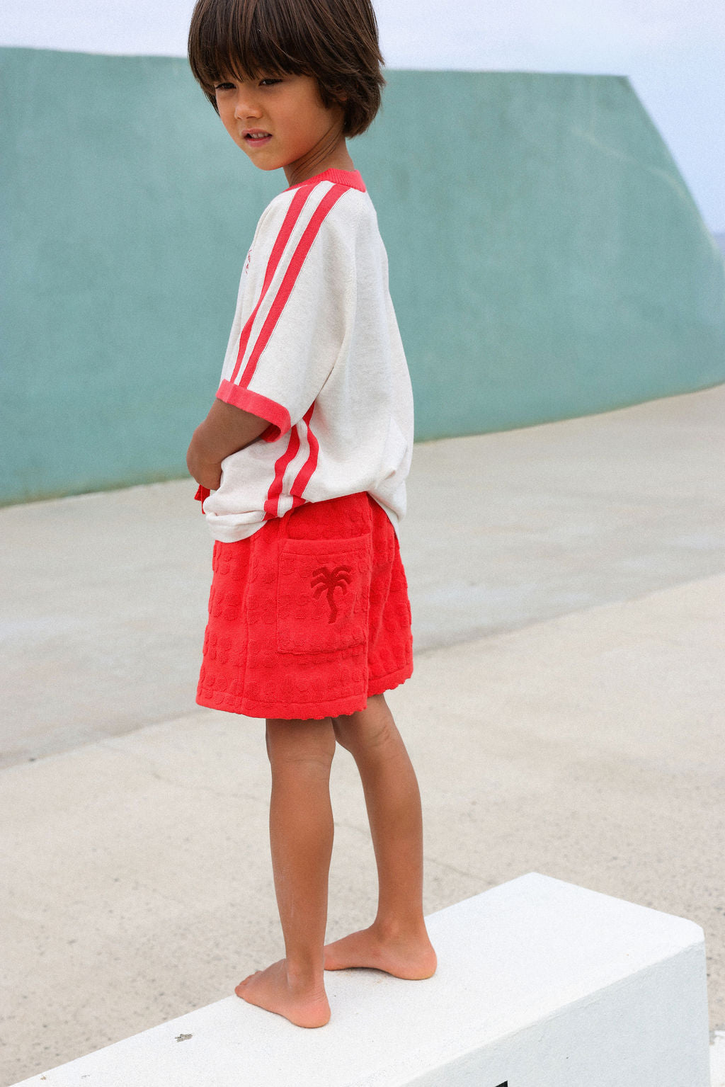 GROWN ORGANIC KNITTED CONTRAST TEE, FIESTA &amp; COCONUT