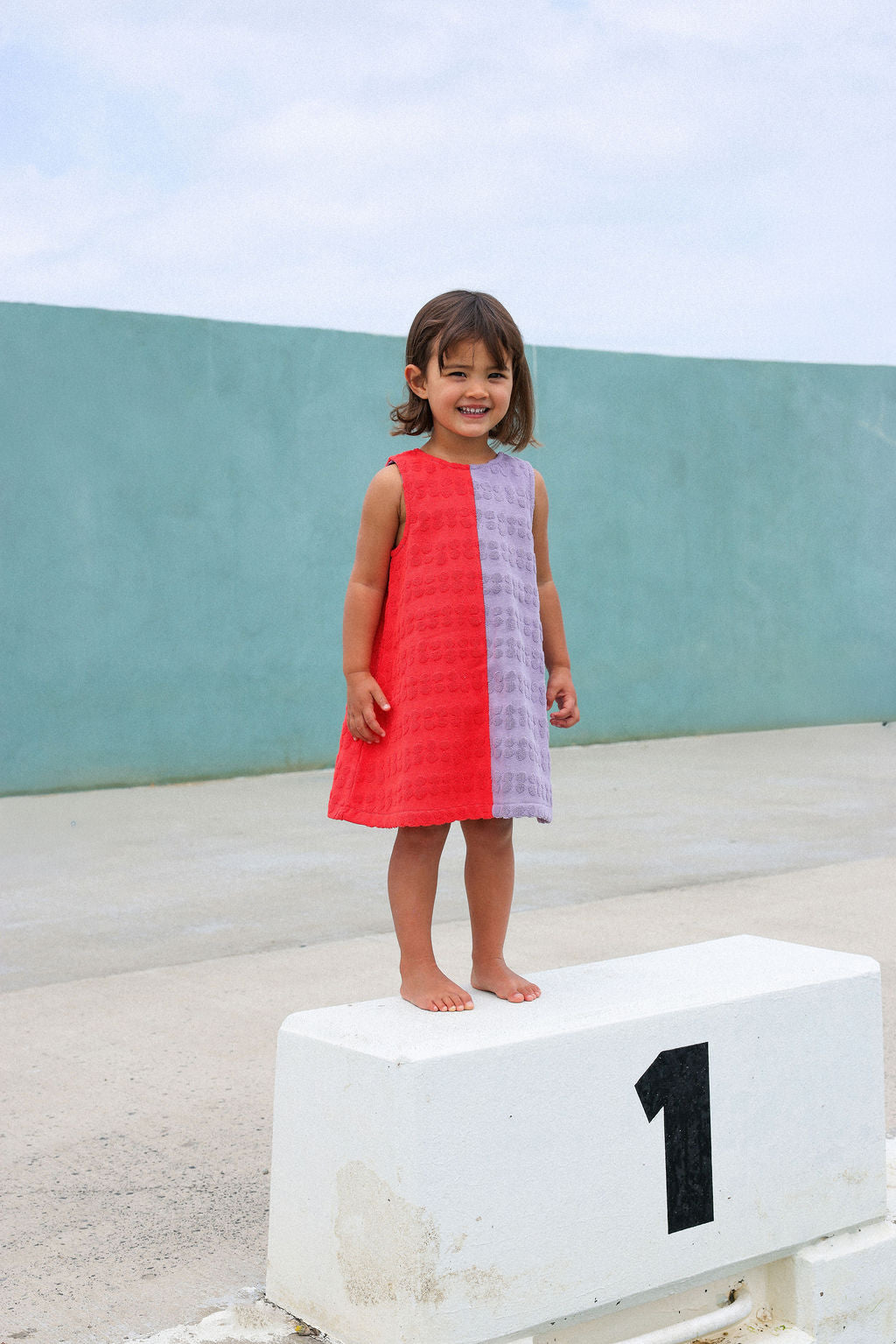 GROWN BUBBLE TERRY TOWELLING DRESS, FIESTA &amp; MAUVE