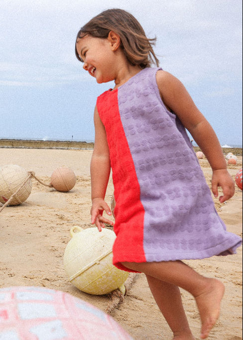 GROWN BUBBLE TERRY TOWELLING DRESS, FIESTA &amp; MAUVE