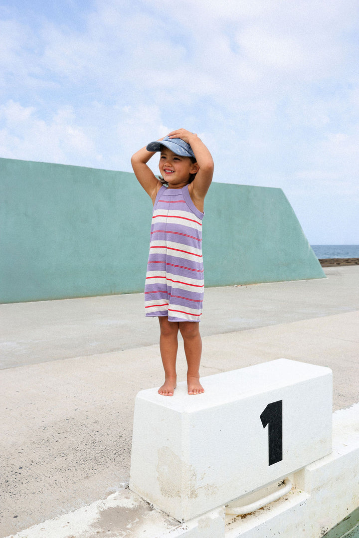 GROWN ORGANIC KNITTED CLUB STRIPE ROMPER, MAUVE