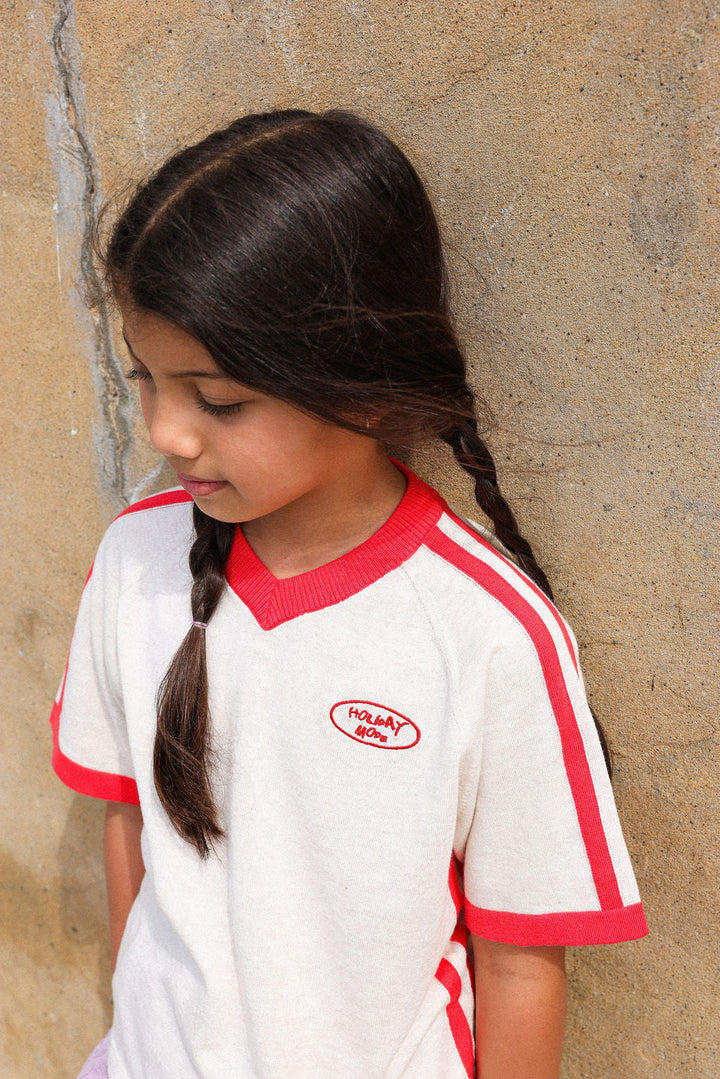 GROWN ORGANIC KNITTED CONTRAST TEE, FIESTA &amp; COCONUT