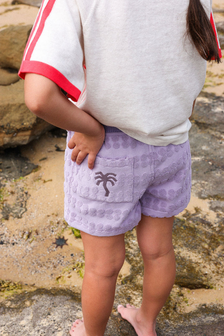 GROWN BUBBLE TERRY TOWELLING SHORTS, MAUVE