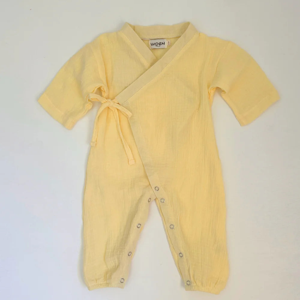 WORN CURATIONS MUSLIN KIMONO ROMPER: BUTTER