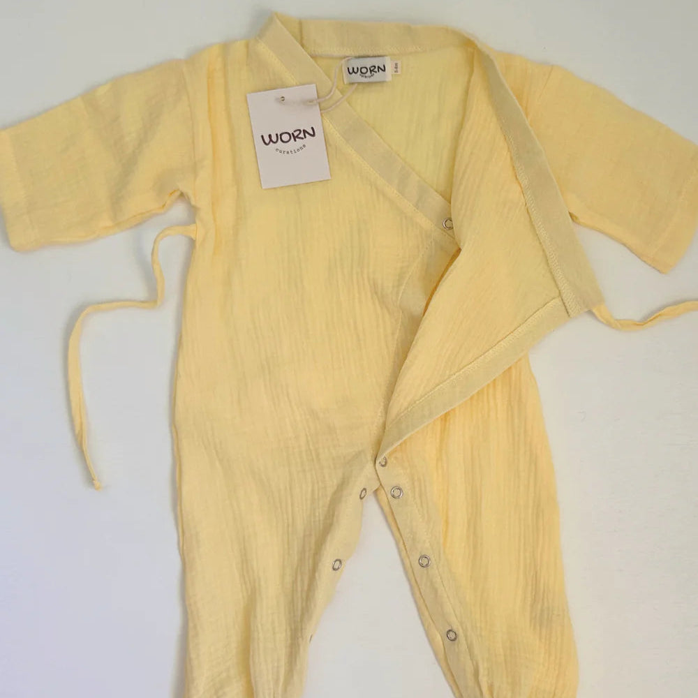 WORN CURATIONS MUSLIN KIMONO ROMPER: BUTTER