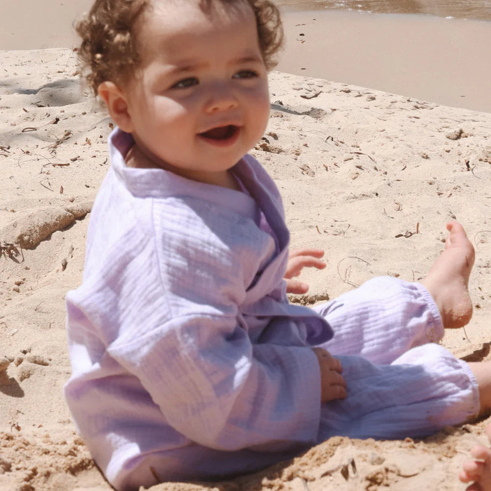 WORN CURATIONS MUSLIN KIMONO ROMPER: LAVENDER