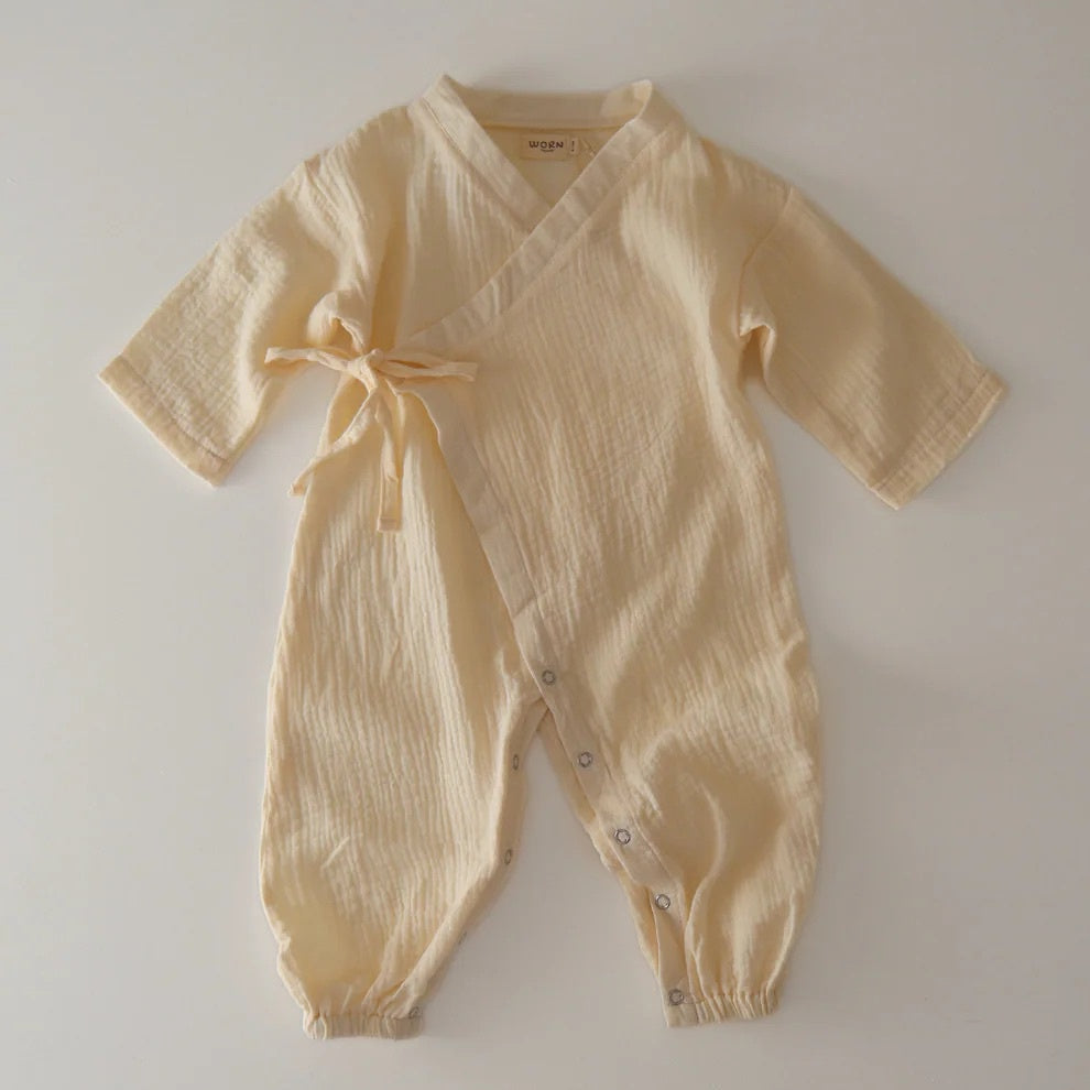 WORN CURATIONS MUSLIN KIMONO ROMPER: MILK