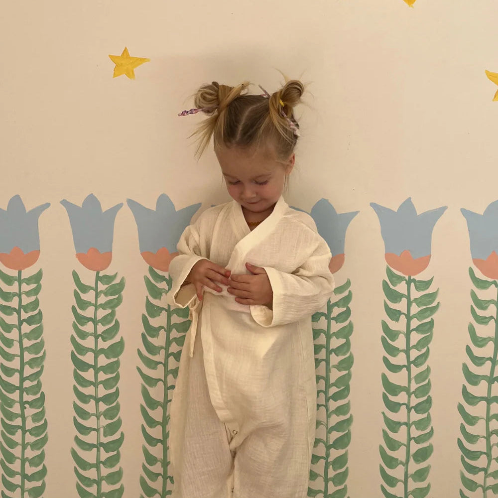 WORN CURATIONS MUSLIN KIMONO ROMPER: MILK
