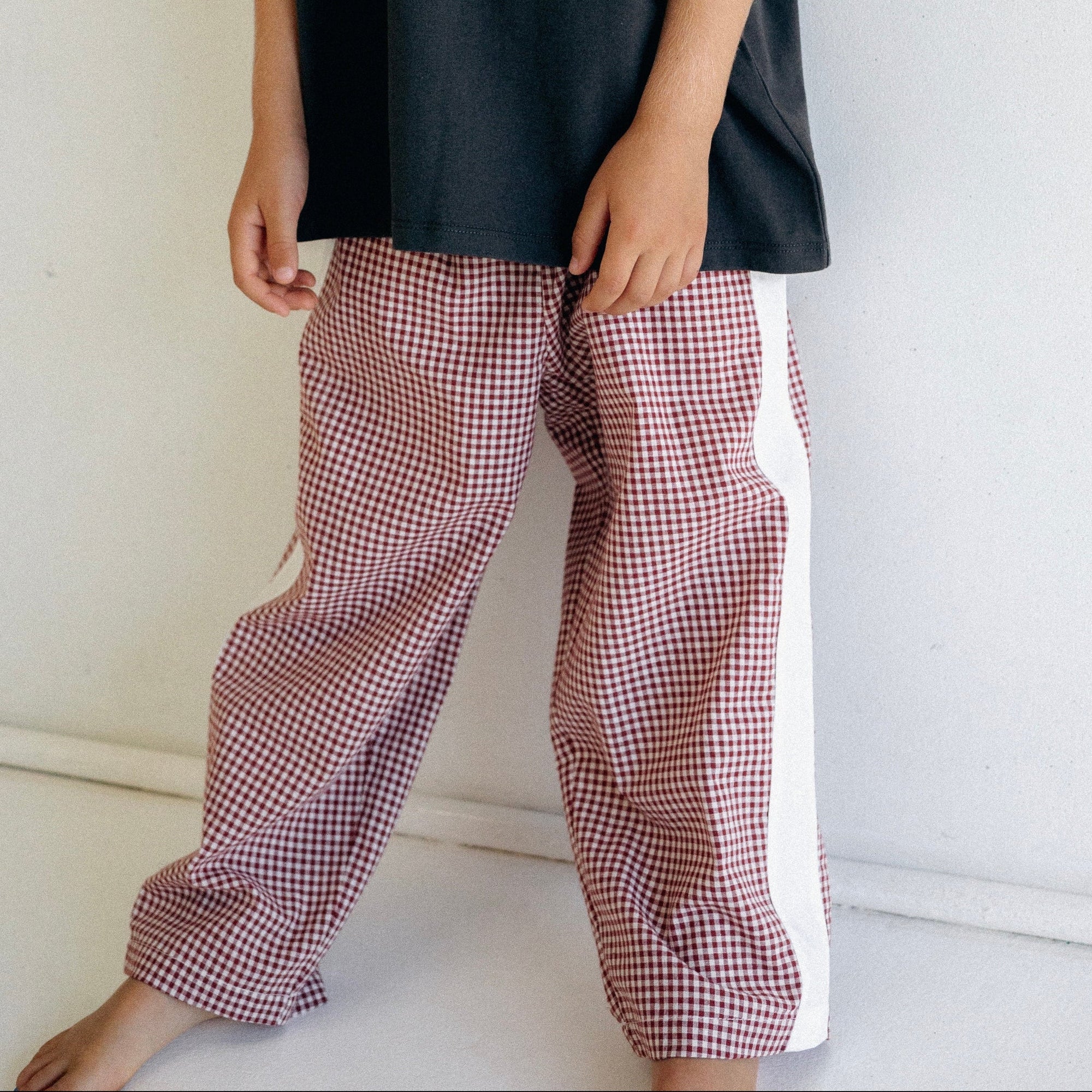 JUNI JNR DANNY PANT: CINNAMON GINGHAM