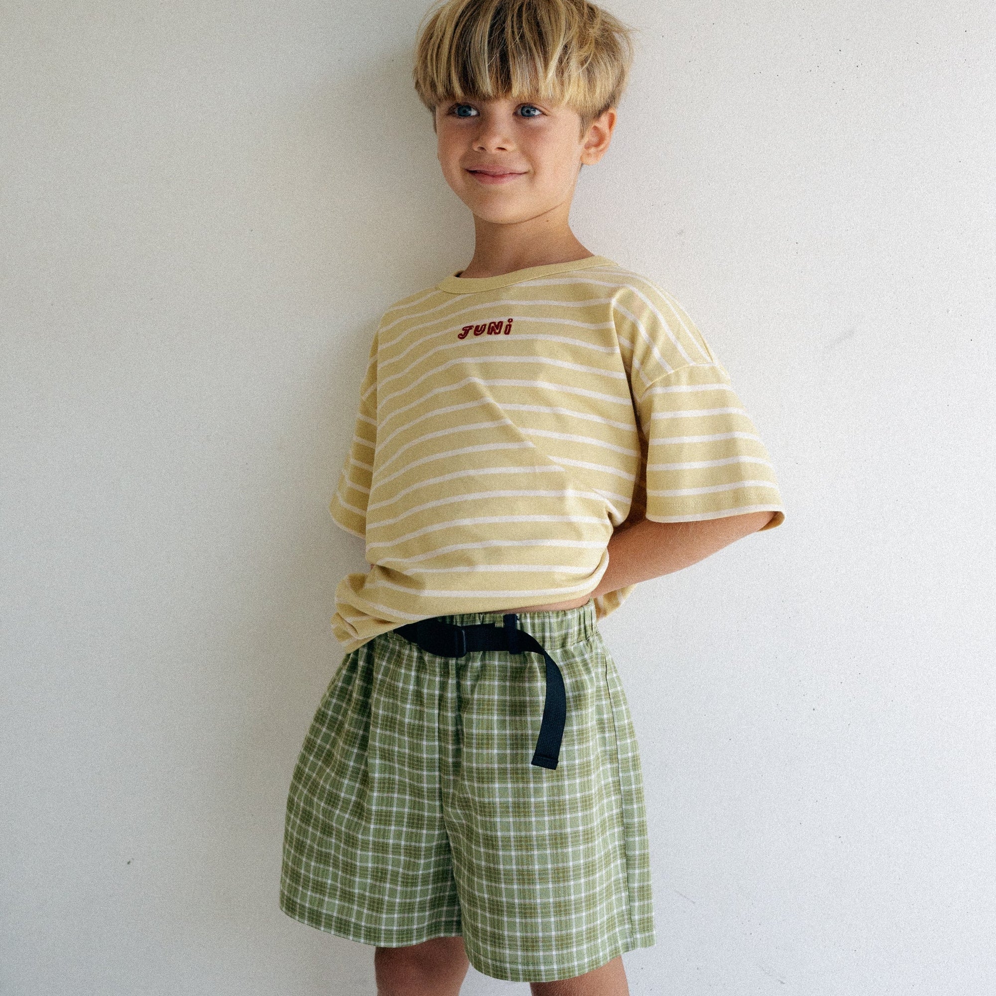 JUNI JNR BANJO SHORTS: GREEN CHECK