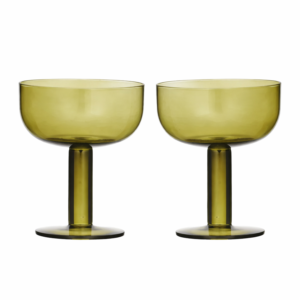 CANAL COUPE GLASS 2PC: OLIVE