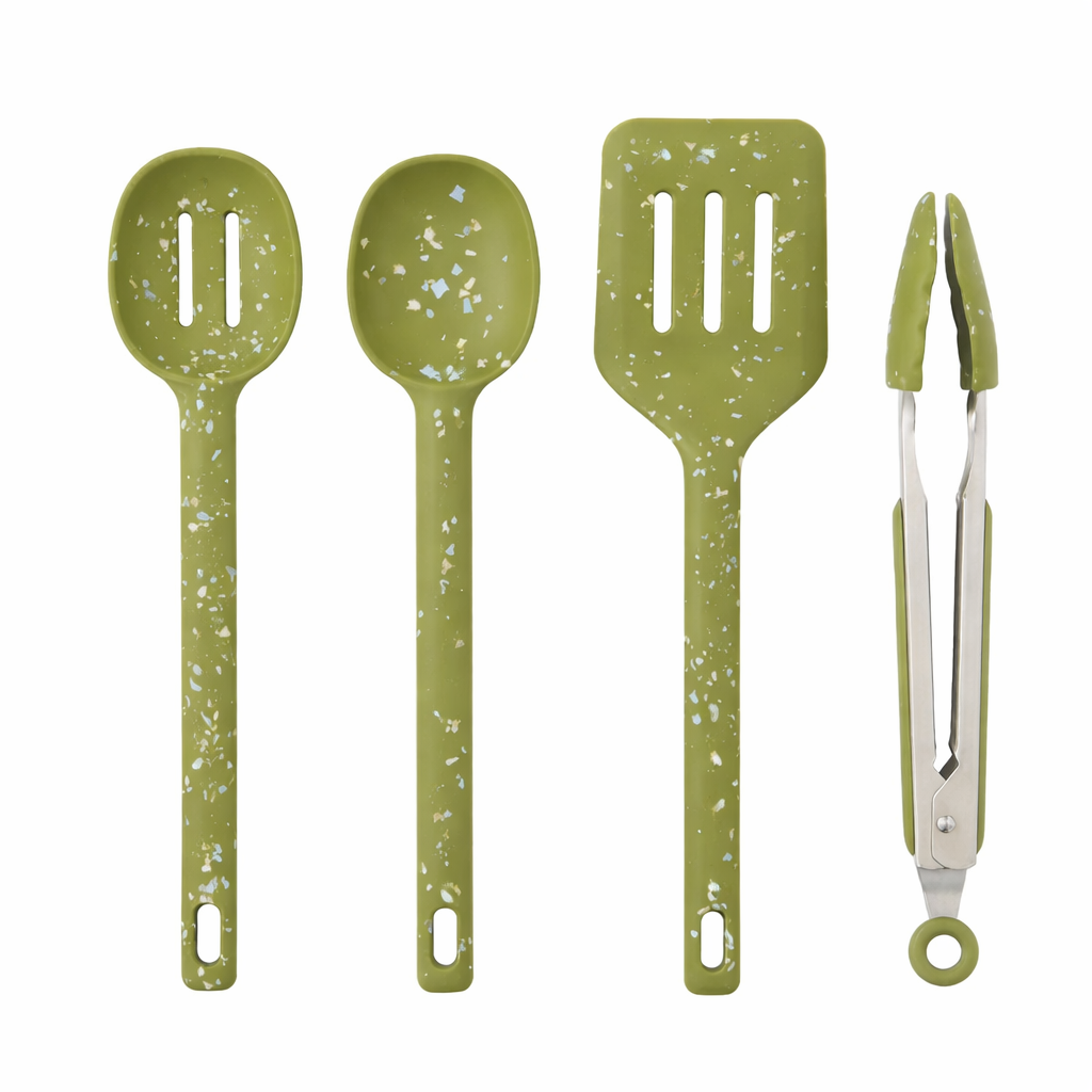 GEM SILICONE KITCHEN UTENSIL 4PC SET: OLIVE
