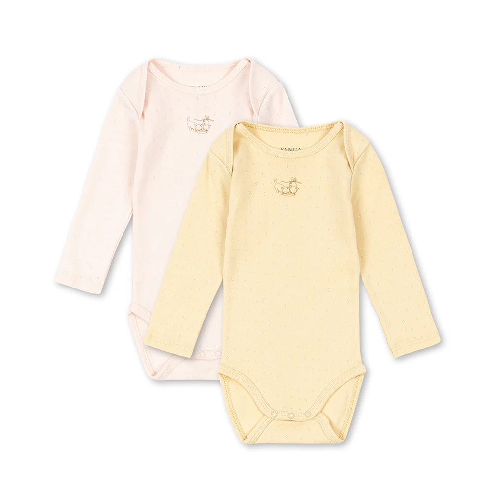 KONGES SLOJD PERLA LS BODYSUIT 2PC: BANANA CREPE/ CREOLE PINK