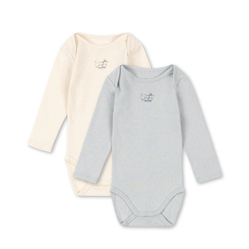 Konges Sløjd Perla LS Bodysuit 2pc Buttercream/Pearl Blue - baby bodysuit two pack