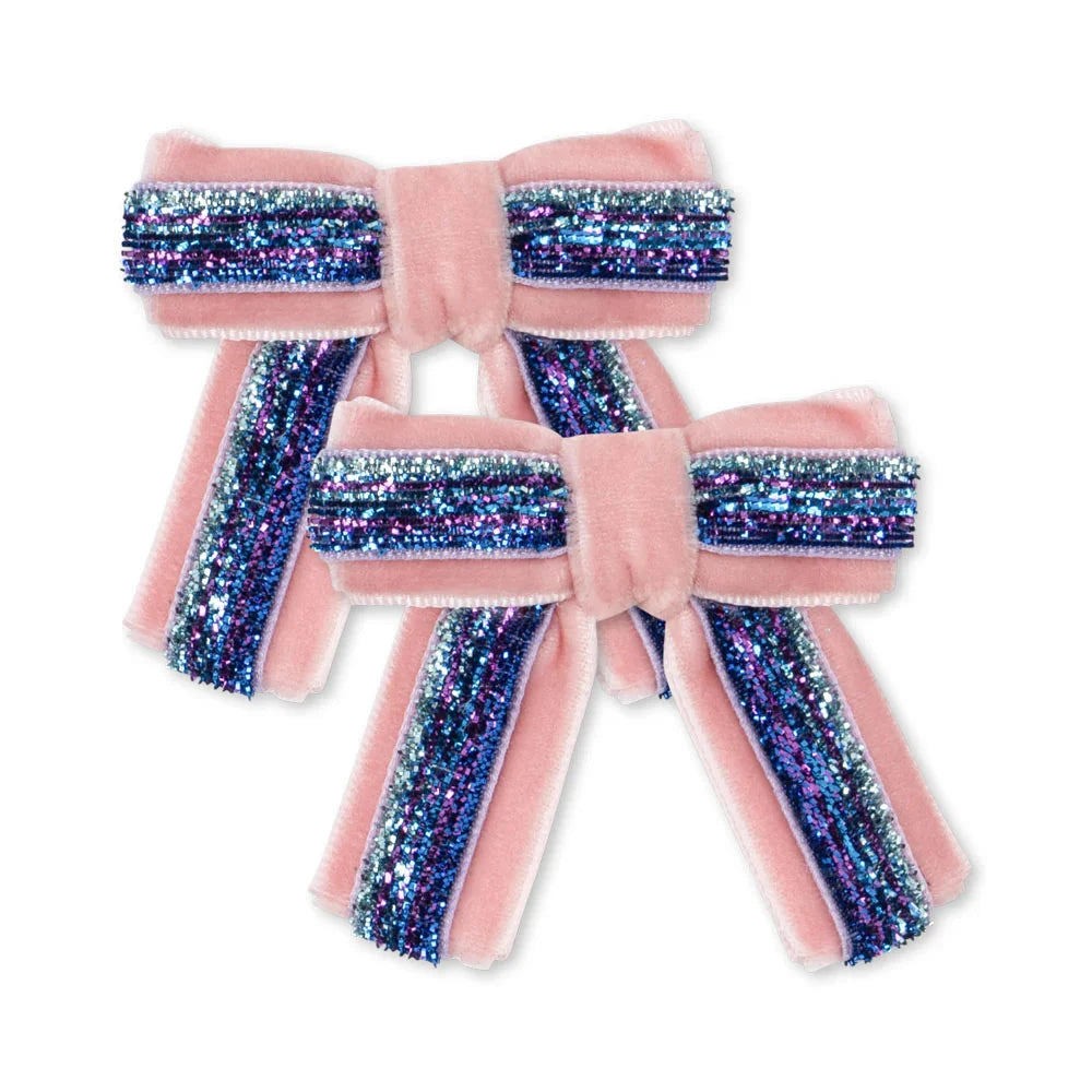 KONGES SLOJD VELVET BOW HAIR CLIPS 2PC: MELLOW ROSE