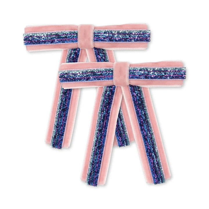 KONGES SLOJD LONG VELVET BOW HAIR CLIPS 2PC: MELLOW ROSE