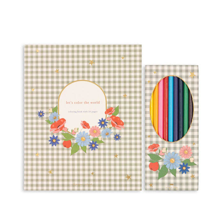 KONGES SLOJD COLOURING BOOK &amp; PENCILS: GREEN TEA CHECK