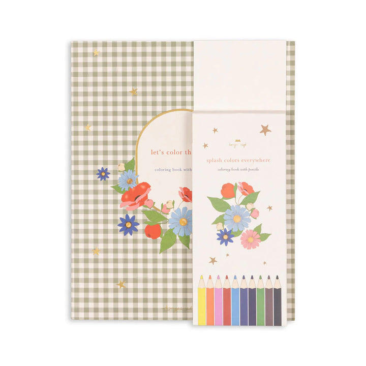 KONGES SLOJD COLOURING BOOK &amp; PENCILS: GREEN TEA CHECK