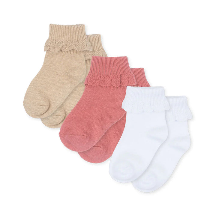 KONGES SLOJD FRILL SOCKS (3 PACK): SAND/WHITE/RASPBERRY