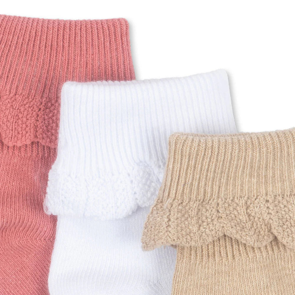 KONGES SLOJD FRILL SOCKS (3 PACK): SAND/WHITE/RASPBERRY