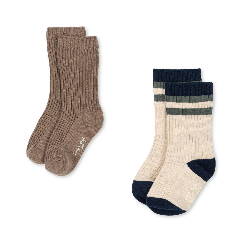 KONGES SLOJD 2 PACK RIB SOCKS: NAVY STRIPE