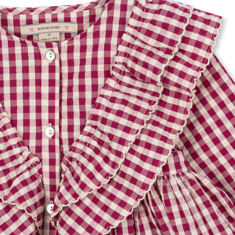 KONGES SLOJD KIM DRESS: SANGRIA/BUTTER CHECK
