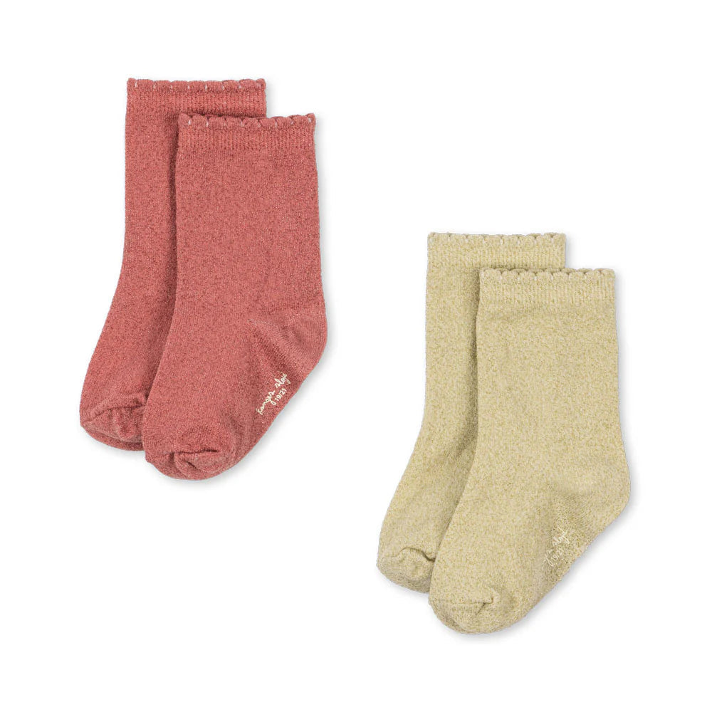 KONGES SLOJD GLITTER SOCKS 2PK: EGGNOG/ROSETTE