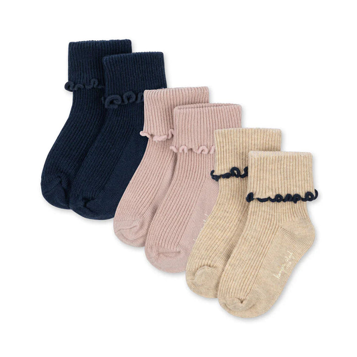 KONGES SLOJD FRILL SOCKS (3 PACK): NAVY/CREAM/BLUSH