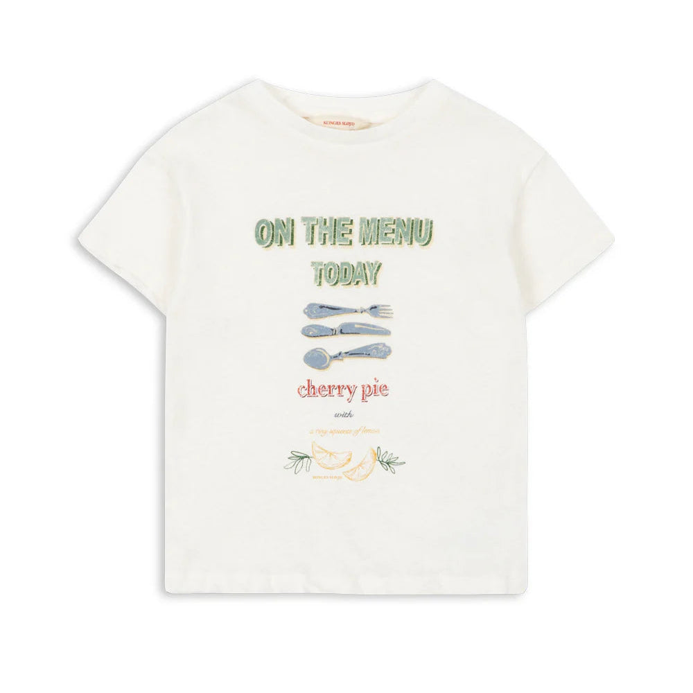 Konges Sløjd Era Tee Off White On The Menu - kids linen blend t-shirt