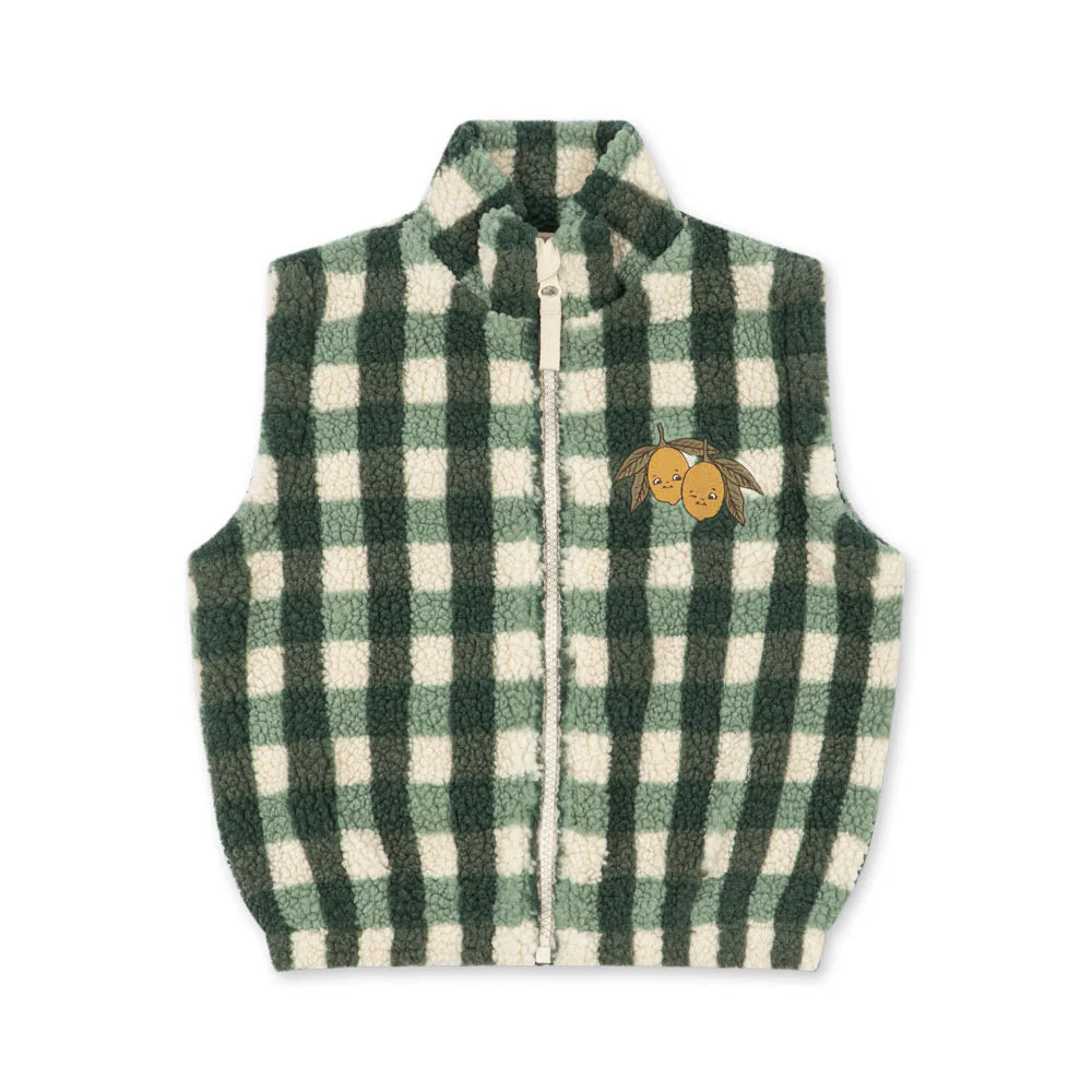 Konges Sløjd Jody Teddy Vest Green Check - kids teddy fleece vest