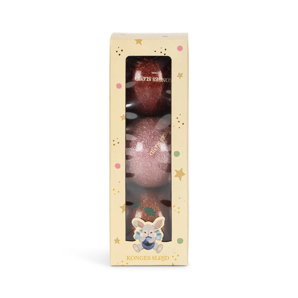 KONGES SLOJD SPARKLY BALLS 3PC: RED