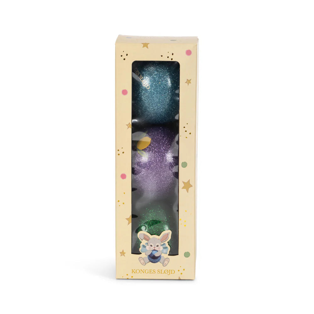KONGES SLOJD SPARKLY BALLS 3PC: BLUE