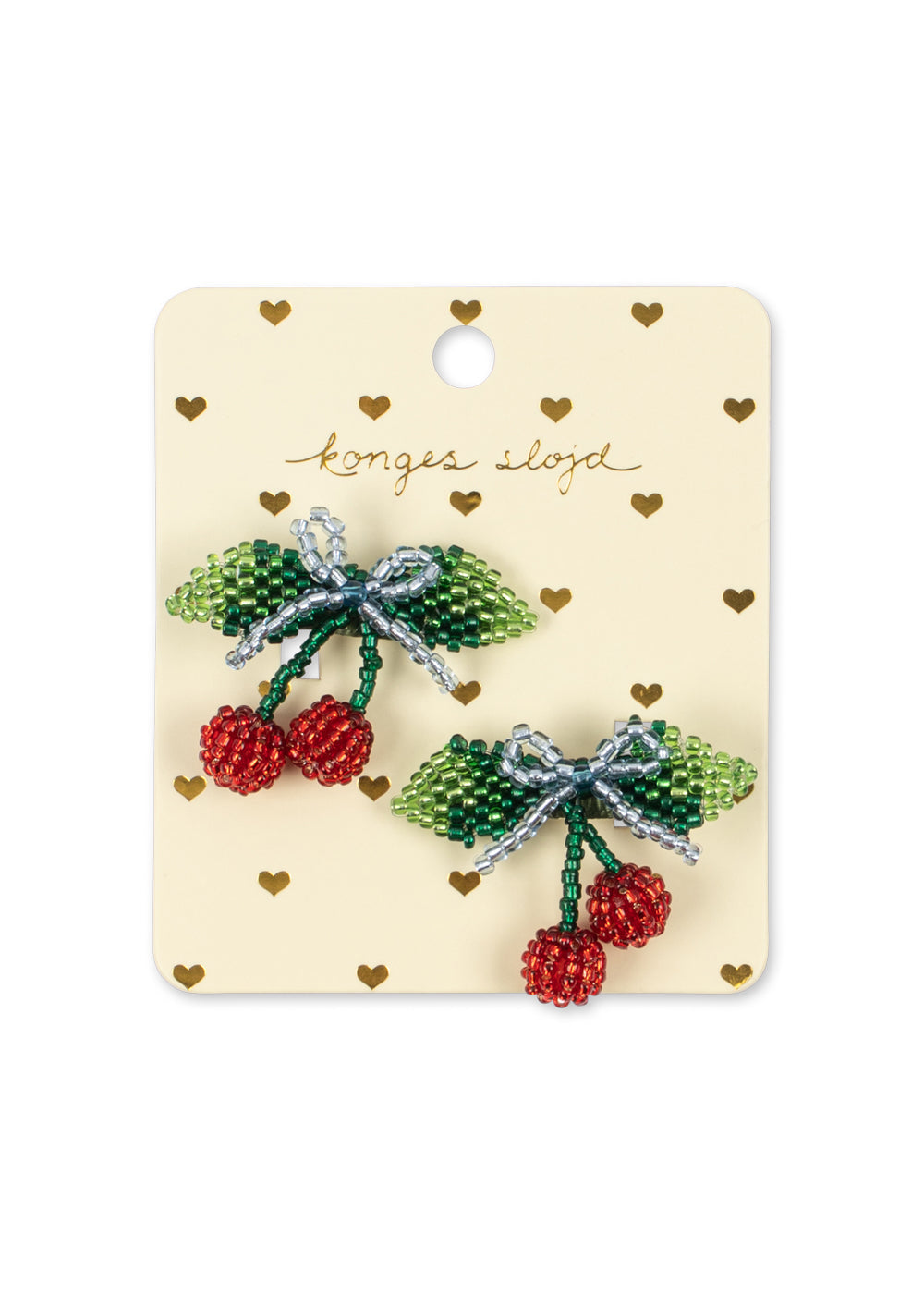 Konges Sløjd 2 Pack Beaded Cherry Bow Hair Clips Cherry