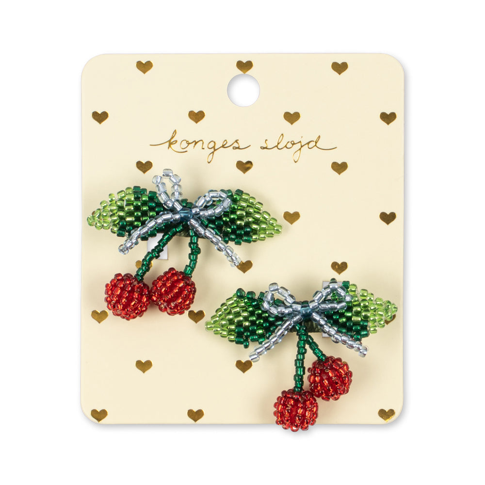 Konges Sløjd 2 Pack Beaded Cherry Bow Hair Clips Cherry