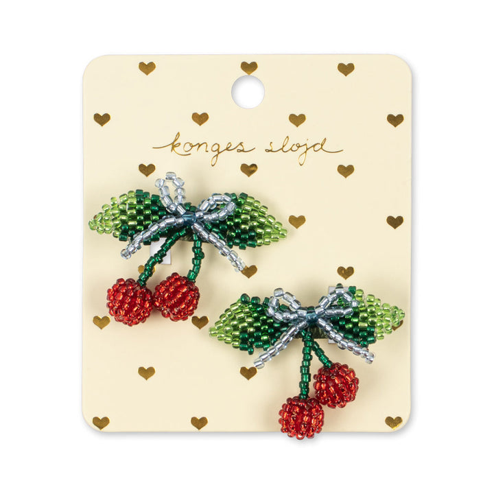 Konges Sløjd 2 Pack Beaded Cherry Bow Hair Clips Cherry