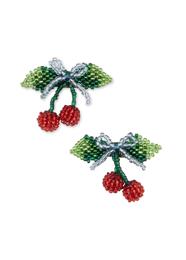 Konges Sløjd 2 Pack Beaded Cherry Bow Hair Clips: Cherry