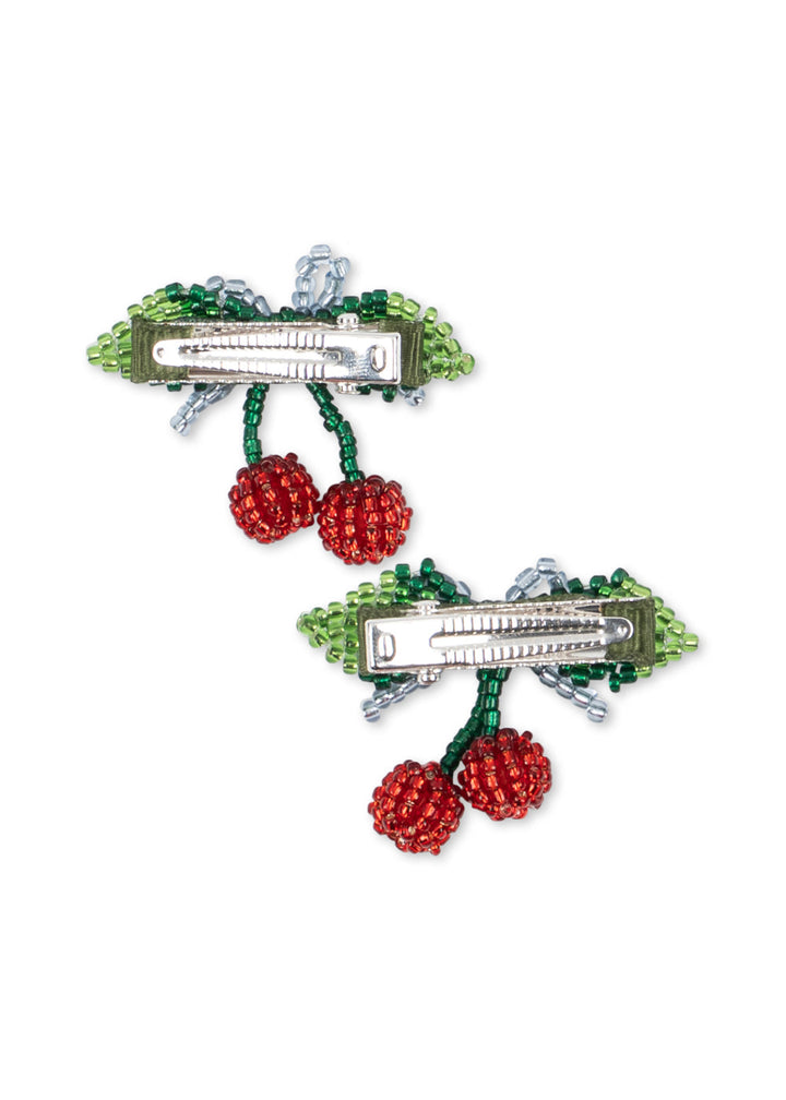 Konges Sløjd 2 Pack Beaded Cherry Bow Hair Clips: Cherry