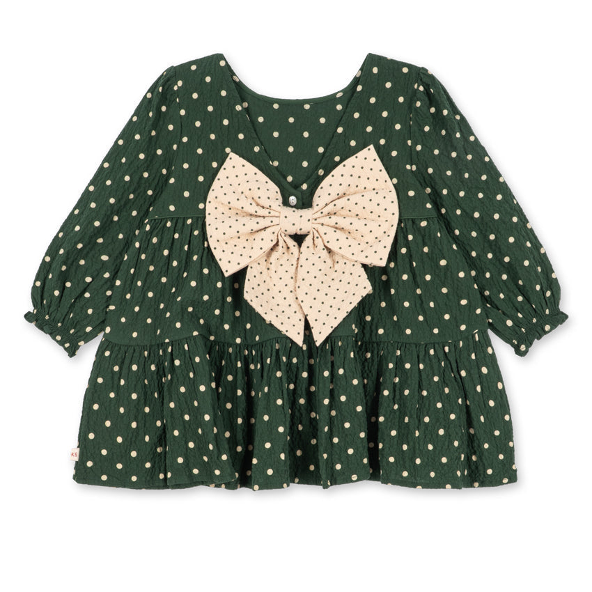 Konges Sløjd Elin LS Bow Dress GOTS in Dot Marseille - back bow detail