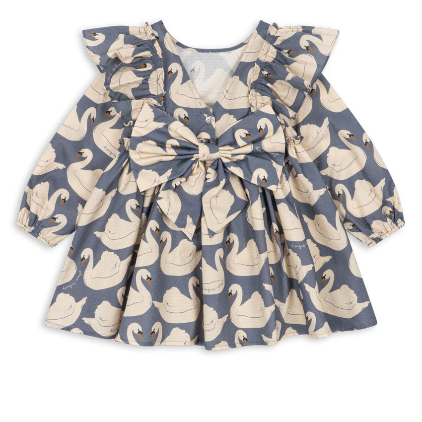 Konges Sløjd Evia LS Bow Dress GOTS in Swan - back bow detail