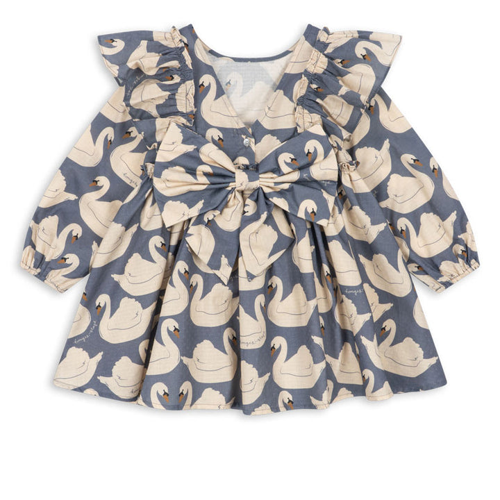 Konges Sløjd Evia LS Bow Dress GOTS in Swan - back bow detail