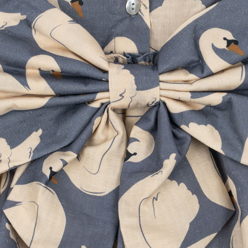 Konges Sløjd Evia LS Bow Dress GOTS in Swan - shoulder frill detail