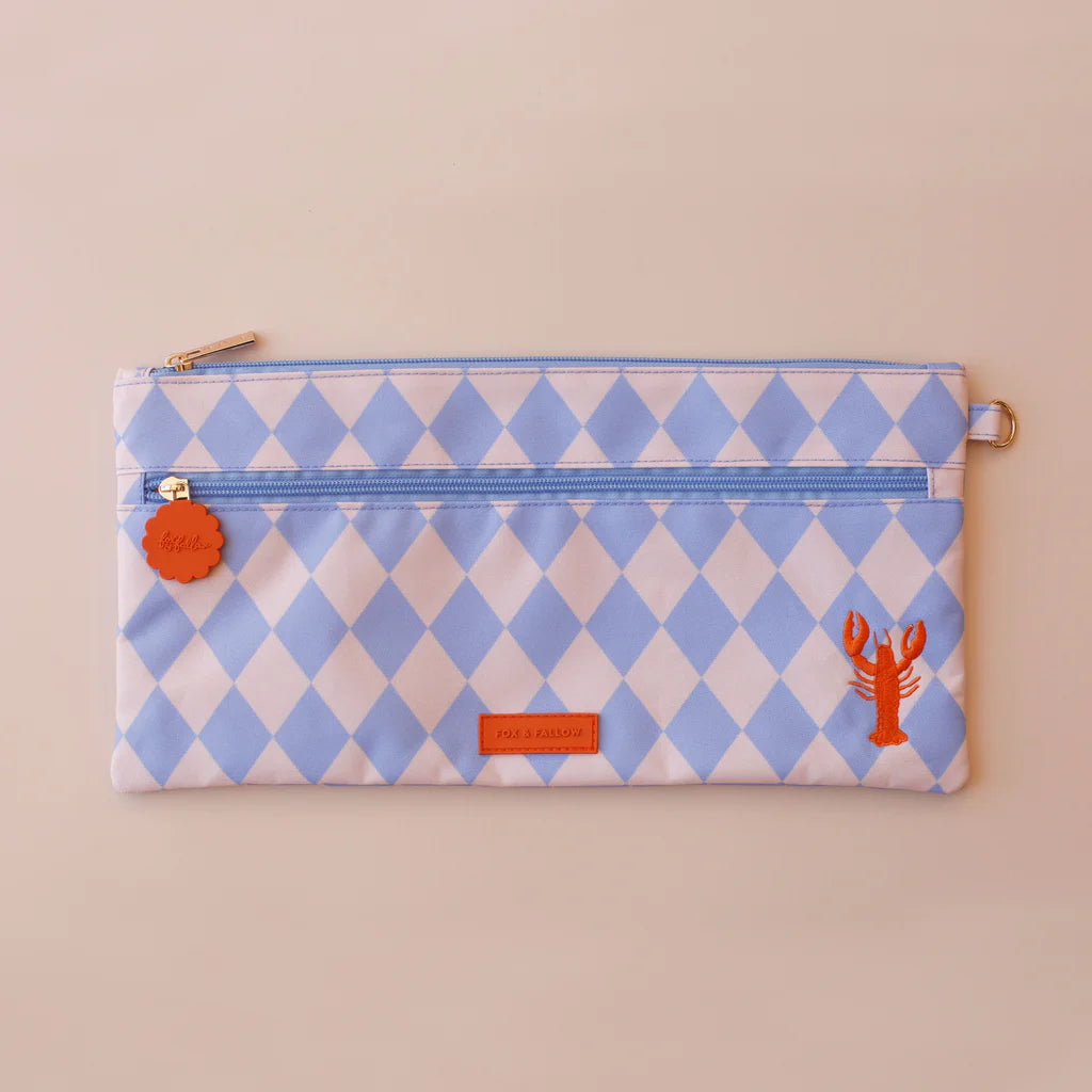 FOX & FALLOW LARGE PENCIL CASE: BLUE DIAMONDS