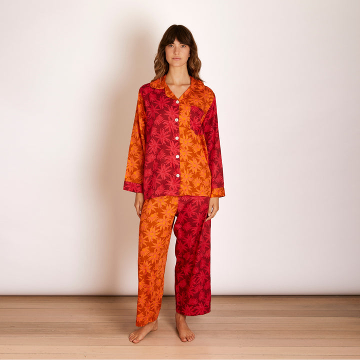 BONNIE AND NEIL FLANNEL FLOWER PYJAMAS: CERISE TAN