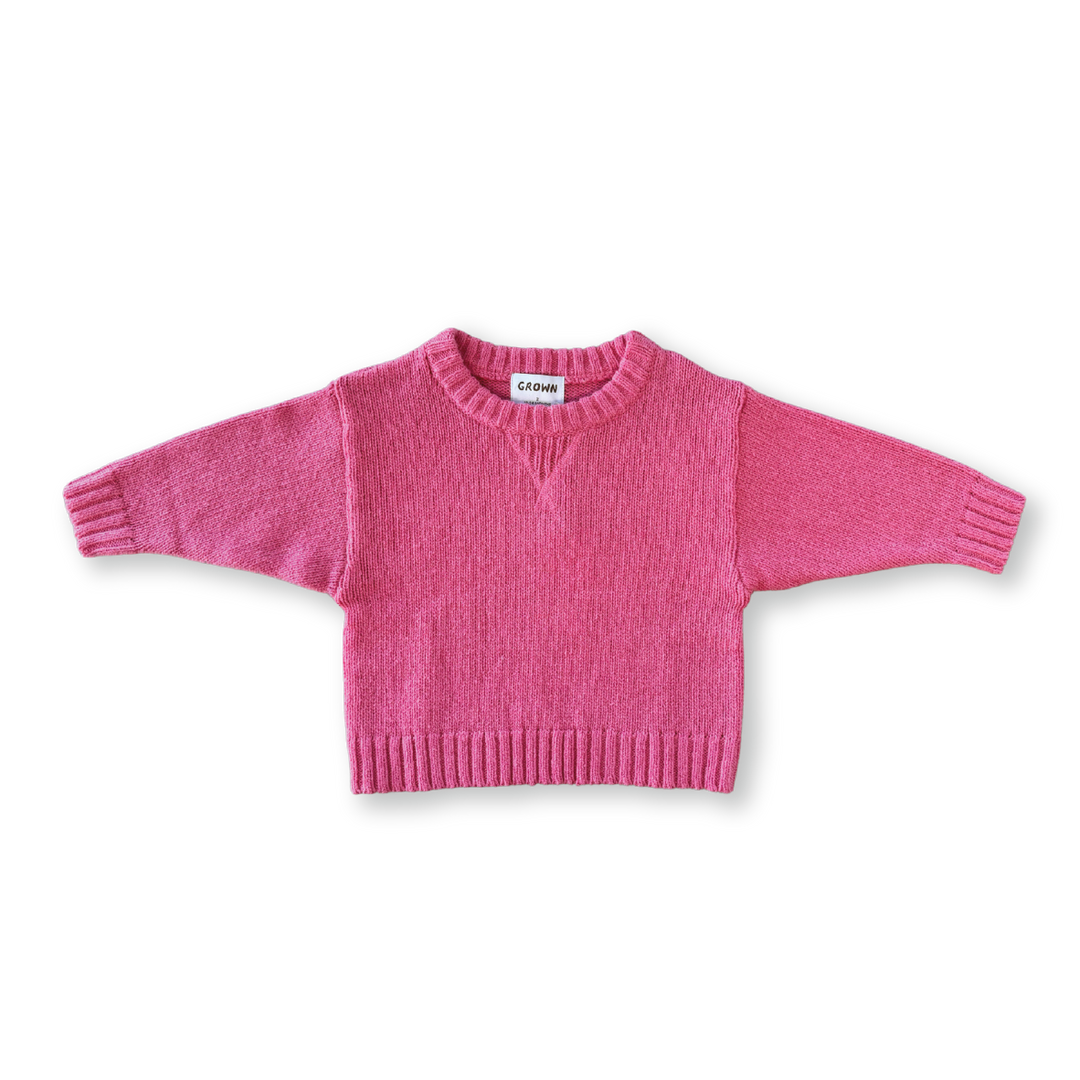 GROWN MERINO BLEND KNIT PULL OVER: RASPBERRY
