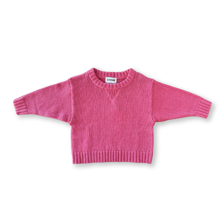 GROWN MERINO BLEND KNIT PULL OVER: RASPBERRY