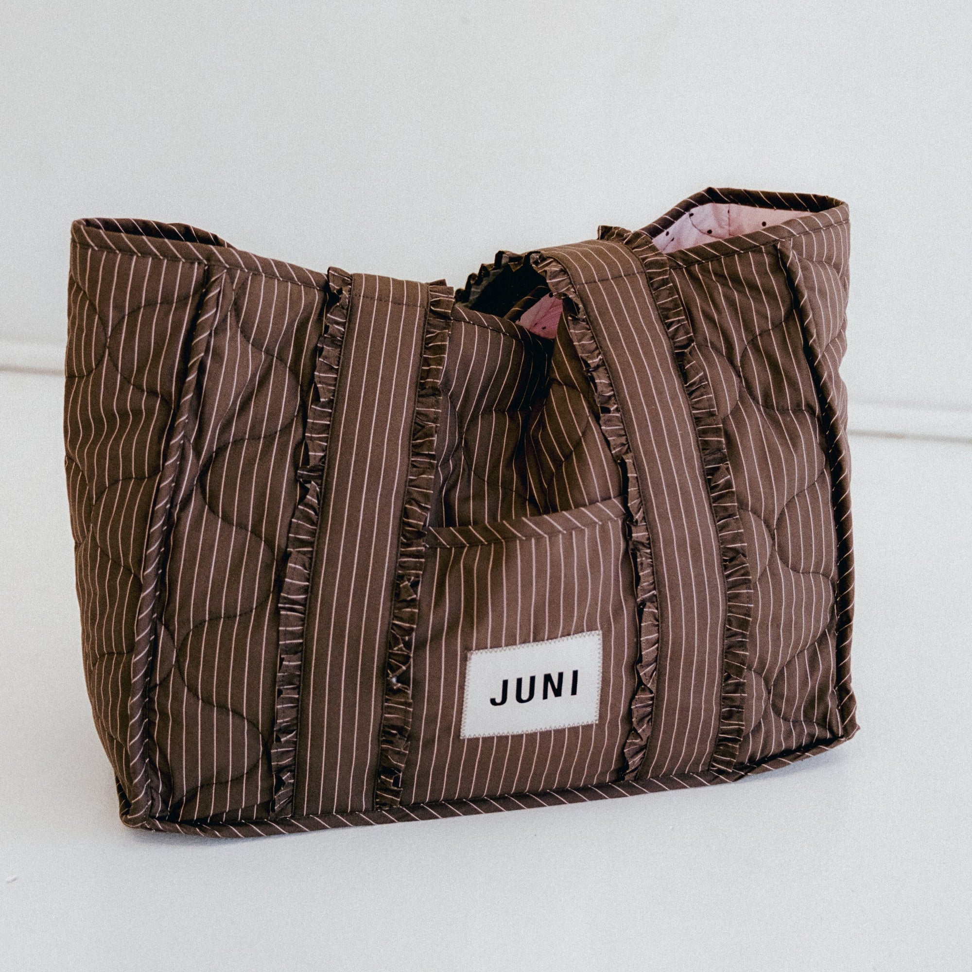 JUNI THE EVERYTHING BAG: COCOA PINSTRIPE