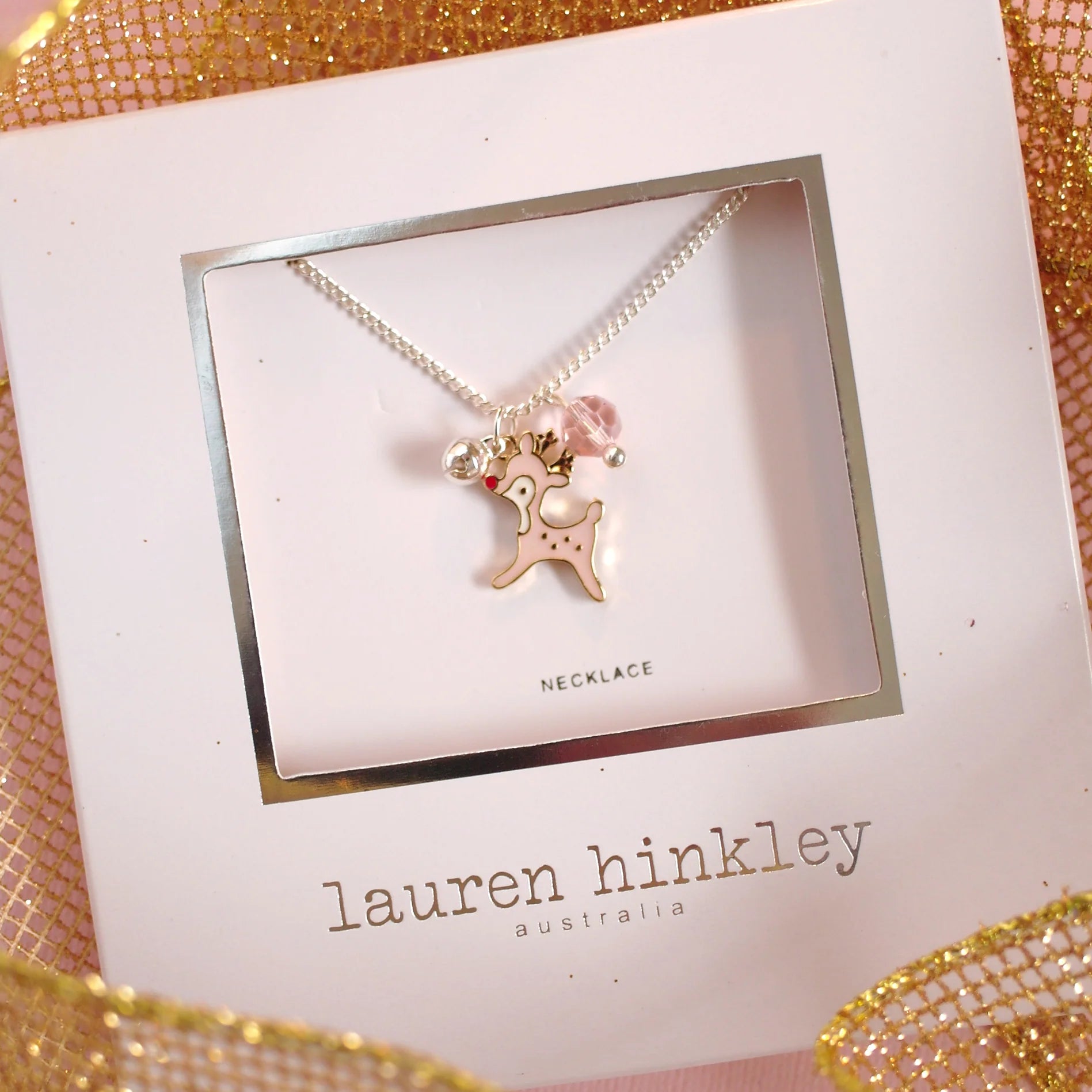 LAUREN HINKLEY PINK REINDEER NECKLACE