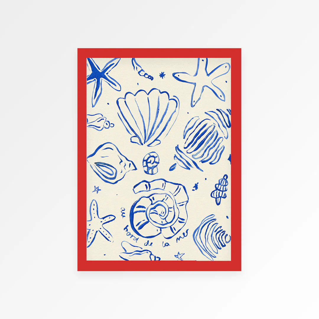 PROPER GOOD SEA SHELLS PRINT: A3/RED FRAME