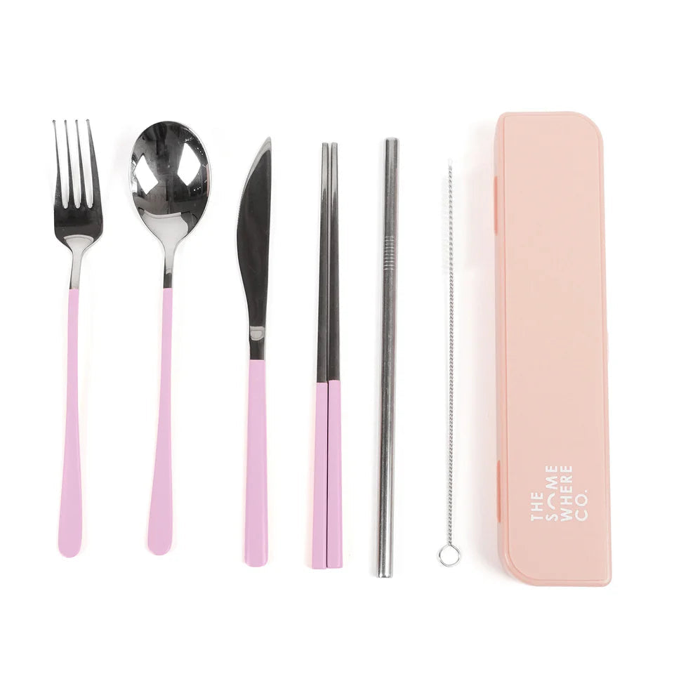 THE SOMEWHERE CO TAKE ME AWAY CUTLERY KIT: SILVER/ LILAC